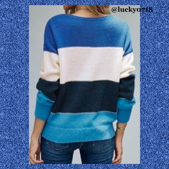 Dokotoo EUC Blue Colorblock Long Sleeve Striped Sweater Sz S - Picture 3 of 7